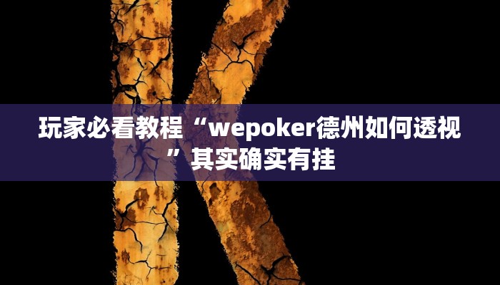 玩家必看教程“wepoker德州如何透视”其实确实有挂